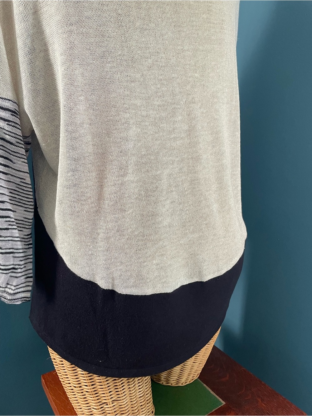 Orvis Pullover SweaterLinen Blend Color block Striped 3/4 Sleeve Black Cream - Picture 6 of 12